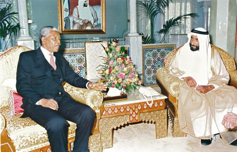 Sheikh Zayed with Nelson Mandela during his visit to the UAE in 1995.