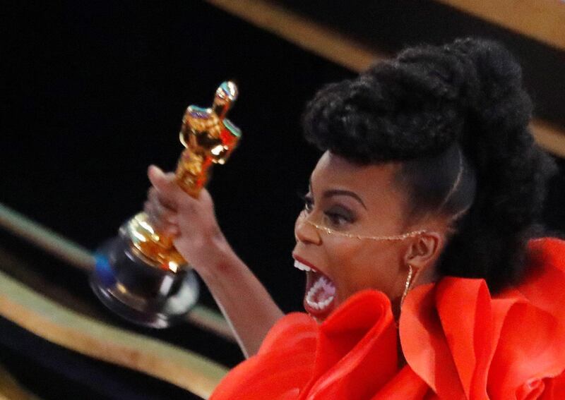 91st Academy Awards - Oscars Show - Hollywood, Los Angeles, California, U.S., February 24, 2019. Hannah Beachler celebrates with her Oscar for Best Production Design for "Black Panther". REUTERS/Mike Blake     TPX IMAGES OF THE DAY