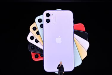 Apple's chief executive Tim Cook speaking at a product launch event in Cupertino in September last year. The company will hold this year's new product launch event virtually because of the Covid-19 pandemic. AFP