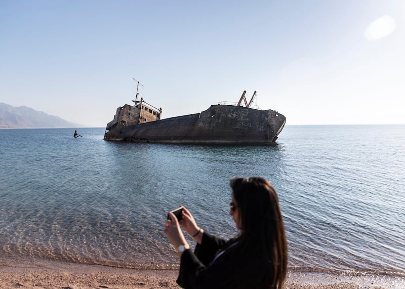 TABUK, KINGDOM OF SAUDI ARABIA. 30 SEPTEMBER 2019. 

Safinat Haql on the Gulf of Aqabah. 50 kilometers south of the city of Haql, the shipwreck lays.

This vessel was built in England after the end of the Second World War, it was launched in 1958 as a cargo liner and at the time of its doomed trip it was carrying a cargo of flour and was owned by the Saudi businessman Amer Mohamad al Sanousi who had purchased the vessel shortly before the accident.

(Photo: Reem Mohammed/The National)

Reporter:
Section:
