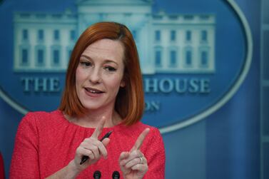 White House Press Secretary Jen Psaki holds a press briefing in the Brady Briefing Room of the White House in Washington, DC.  on March 16, 2022.  (Photo by Nicholas Kamm  /  AFP)