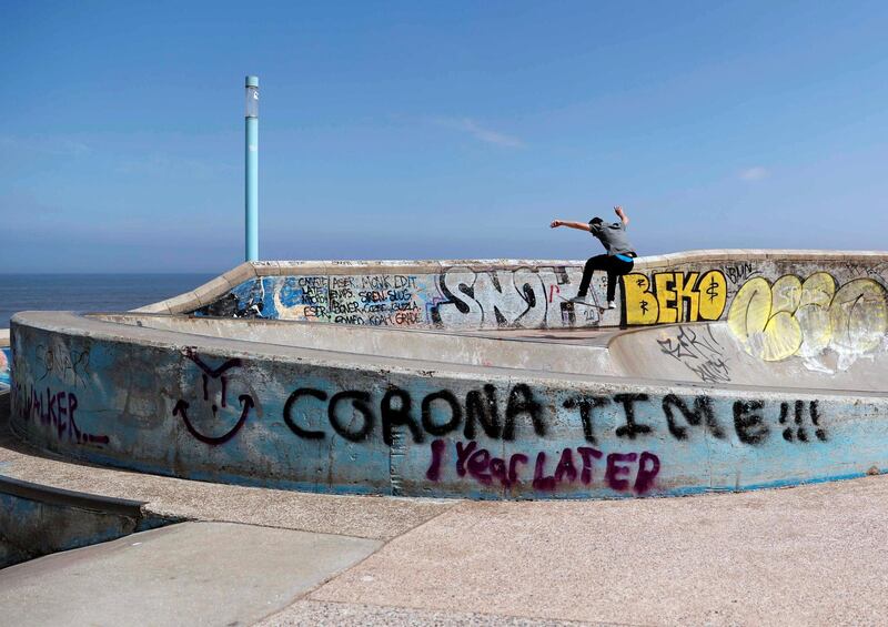 A person skates in Whitley Bay, North Tyneside, where cases of the Indian strain continue to rise. Reuters