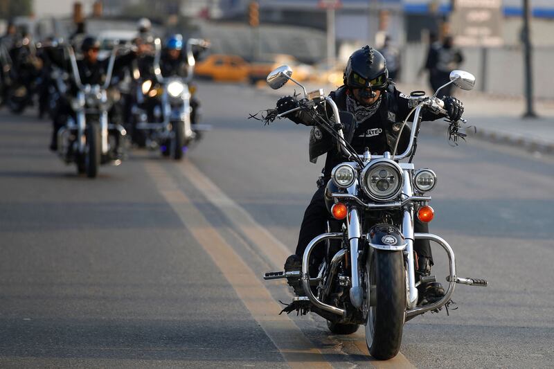 Members of Iraq's biker crew Bond Brothers MC in Baghdad. 
