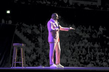 DUBAI , UNITED ARAB EMIRATES , JUNE 06 – 2019 :- Russell Peters , stand-up comedian and actor performing at the new Coca Cola Arena, City Walk in Dubai. ( Pawan Singh / The National ) For News/Online/Instagram