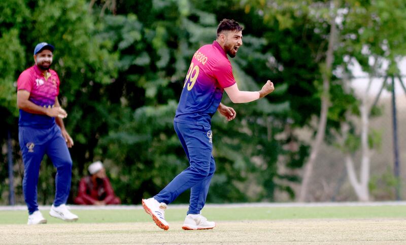 Mohammed Farooq took a wicket on his UAE debut in the ACC Premier Cup win over Kuwait in Oman. Subas Humagain for The National