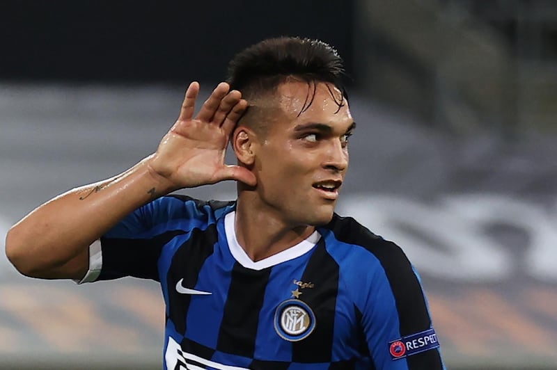 Inter Milan forward Lautaro Martinez celebrates scoring to make it 3-0. AFP