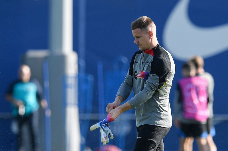 Barcelona's German goalkeeper Marc-Andre ter Stegen takes part in a training session at the Joan Gamper training ground. AFP