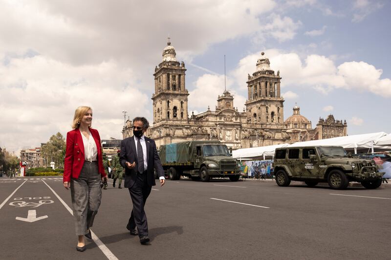 The British foreign secretary on the Plaza de la Constitucion in Mexico City, during a trip to Mexico in September 2021. Photo: No. 10, Downing Street