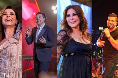 Nancy Ajram, Ragheb Alama, Elissa and Amr Diab are among the stars who have shared heartfelt messages dedicated to Lebanon. Courtesy Flash Entertainment, EPA, Al Majaz Amphitheatre