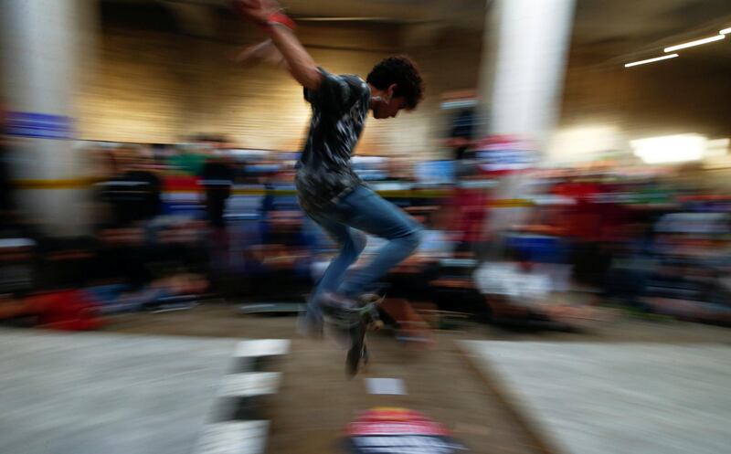 A skateboarder competes at the Red Bull Mind The Gap skateboarding event at Townhouse Gallery, near Tahrir Square, in the Egyptian capital Cairo. Reuters