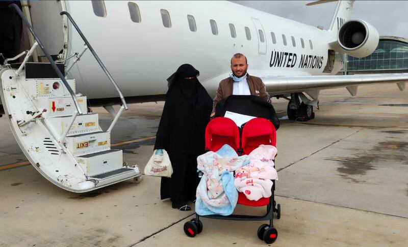 The family before boarding plane back to Sanaa. Unicef