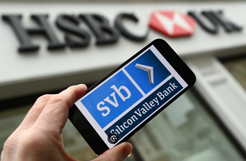 The HSBC and Silicon Valley Bank logos. HSBC says its acquisition of SVB makes 'excellent strategic sense for our business'. EPA