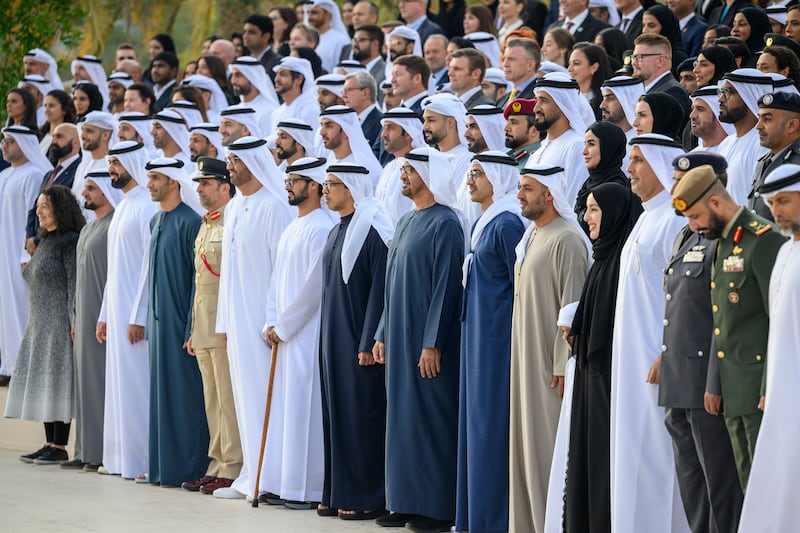 President Sheikh Mohamed attends the event alongside Sheikh Mansour bin Zayed, Vice President, Deputy Prime Minister and Chairman of the Presidential Court, and Sheikh Abdullah bin Zayed, Minister of Foreign Affairs, and other sheikhs, dignitaries and award recipients
