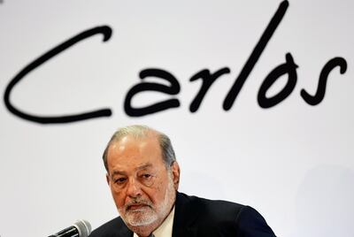 Mexican tycoon Carlos Slim speaks during a press conference in Mexico City on April 16, 2018. (Photo by Pedro PARDO / AFP)