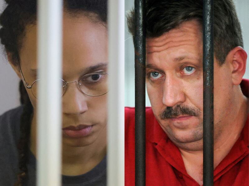Russia's Foreign Ministry on Thursday said US basketball star Brittney Griner (L) had been traded for Viktor Bout (R) in a prisoner release exchange. AFP
