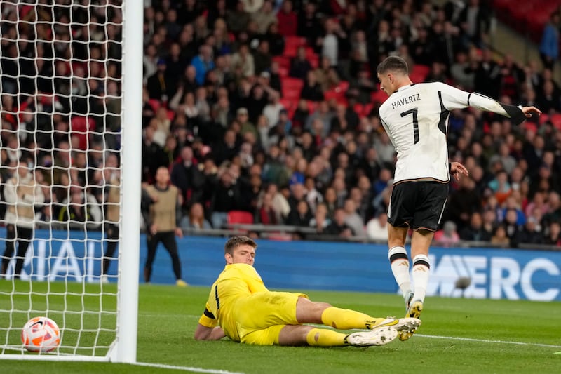 Germany's Kai Havertz levels at 3-3 after a Nick Pope blunder. AP