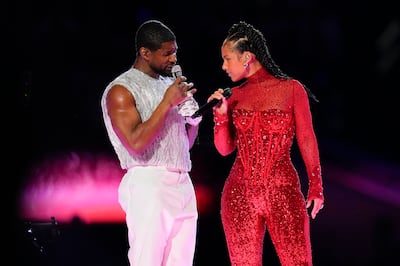 Usher's set featured an appearance by Alicia Keys on piano for a duet of her 2003 hit If' I Aint Got You. AP