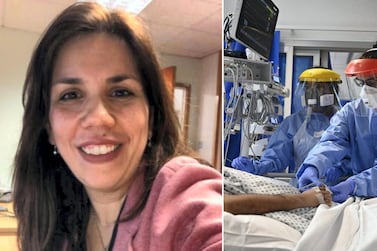 Left: Dr Nisreen Alwan, right: members of the clinical staff wearing Personal Protective Equipment PPE care for a patient with coronavirus in the intensive care unit at the Royal Papworth Hospital in Cambridge. Courtesy University of Southampton/Getty Images  