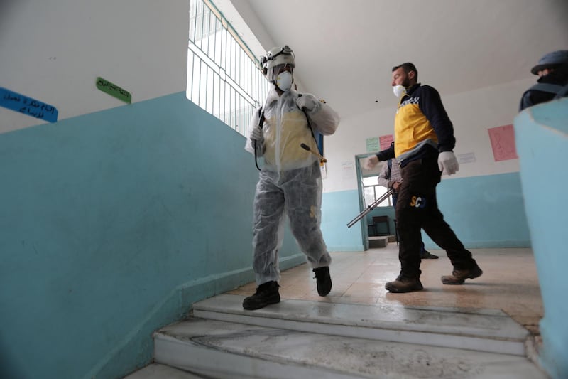 Syrian volunteer group The White Helmets have been disinfecting schools in the Aleppo countryside as part of efforts to contain coronavirus. Courtesy: The White Helmets.