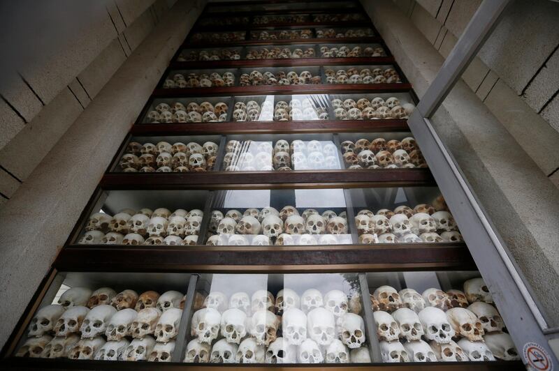 A Memorial Stupa filled with more than 8,000 skulls of humans who were killed by the Khmer Rouge regime at the Choeung Ek Genocidal Centre on the outskirts of Phnom Penh, Cambodia.  Kith Serey / EPA