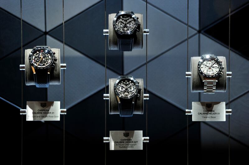 TAG Heuer watches on display at Baselworld in Basel, Switzerland. Getty Images