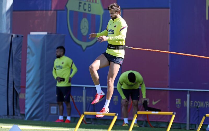 Gerard Pique during a training session at Ciutat Esportiva Joan Gamper. Getty Images