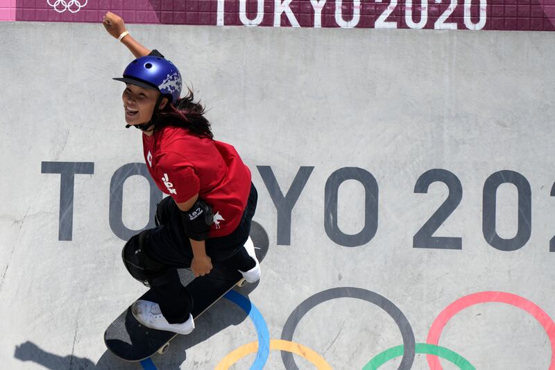 Sakura Yosozumi of Japan competes in the women's park skateboarding finals.