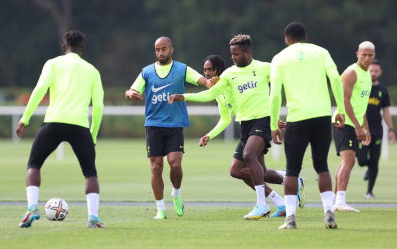 ENFIELD, ENGLAND - AUGUST 18: Lucas Moura and Ryan Sessegnon of Tottenham Hotspur. Getty Images