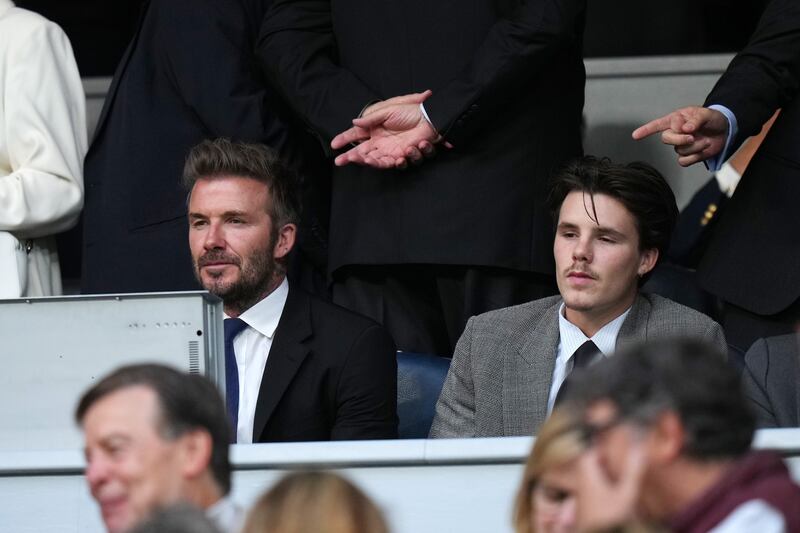 Former Real Madrid star David Beckham with his son Cruz at the Santiago Bernabeu. Getty