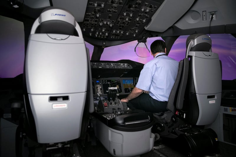 ABU DHABI, UNITED ARAB EMIRATES - JUNE 26 2019.

Boeing 787 flight simulators at Etihad Aviation Training (EAT).

Photo by Reem Mohammed/The National)

Reporter: 
Section: BZ