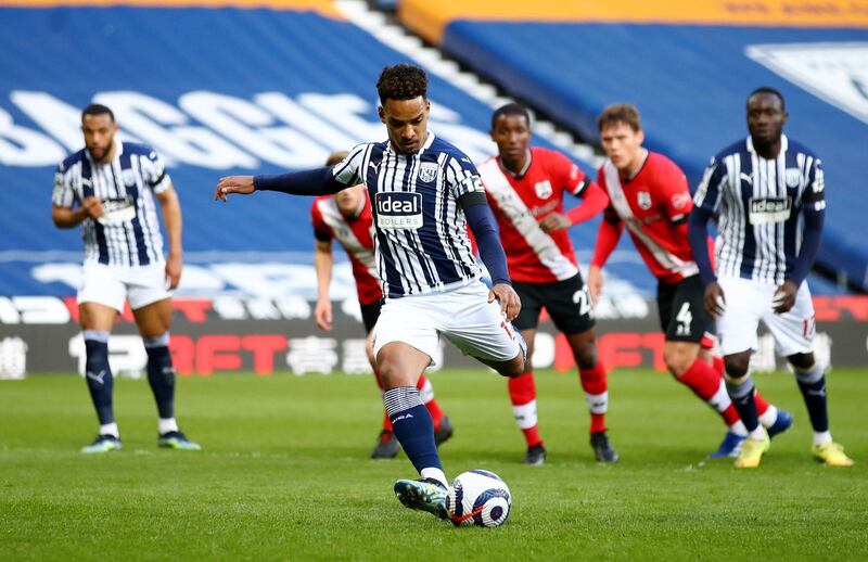 West Bromwich Albion's Matheus Pereira scores from the penalty spot. Reuters