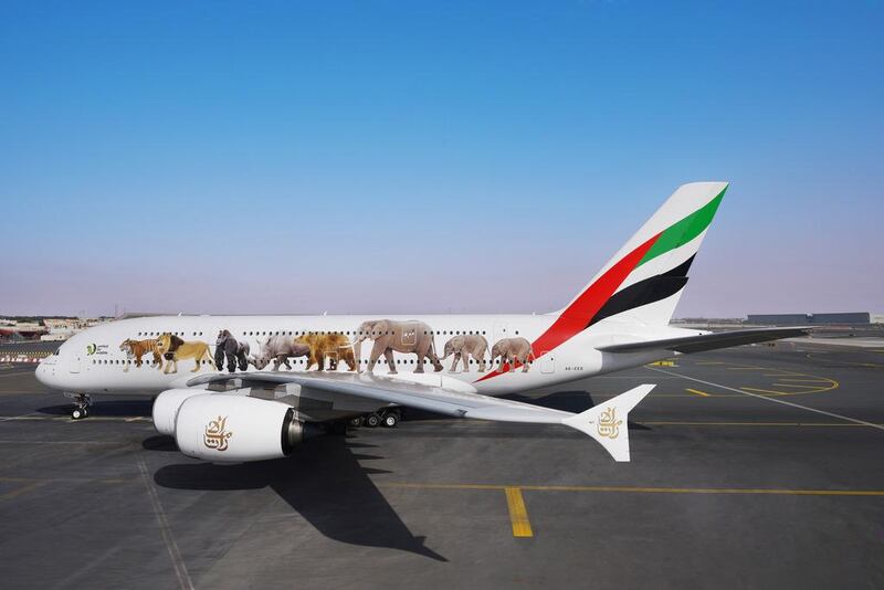 An Emirates aircraft with the United for Wildlife livery. Courtesy Emirates
