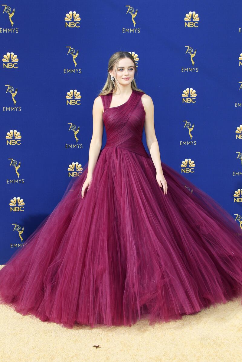 Joey King in pretty plum Zac Posen. Photo / EPA