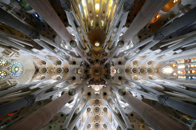 A dramatic view of the interior of the landmark Sagrada Familia basilica in Barcelona, Spain. Reuters