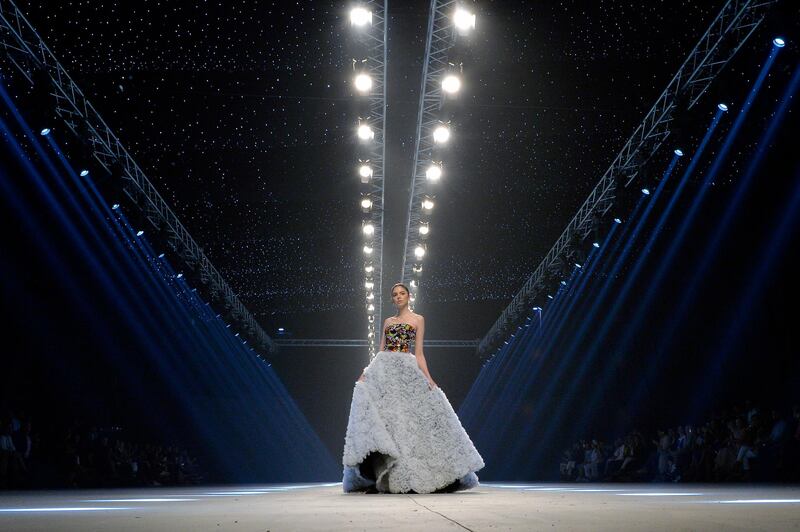 A model presents a creation by Lebanese designer Rani Zakhem during the 'Designers and Brands' fashion show in Beirut, Lebanon.  EPA