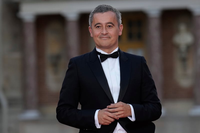 French Interior Minister Gerald Darmanin arrives for the state dinner at the Palace of Versailles. AP