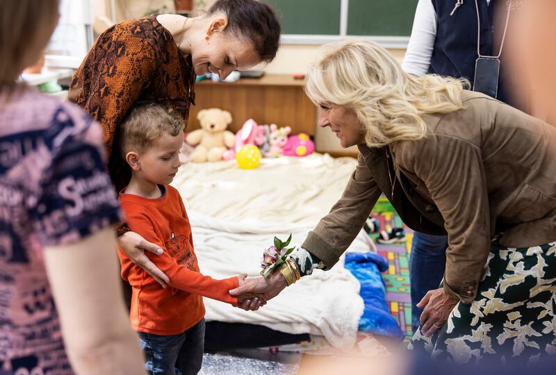  First lady Jill Biden meets refugees in the western Ukrainian city of Uzhgorod. EPA