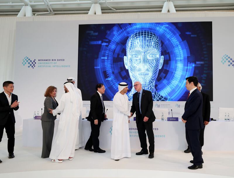 Abu Dhabi, United Arab Emirates - October 16, 2019: The launch of Mohamed bin Zayed University of Artificial intelligence. Wednesday the 16th of October 2019. Masdar City, Abu Dhabi. Chris Whiteoak / The National