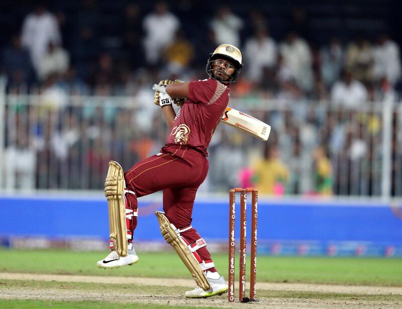 Sharjah, United Arab Emirates - December 02, 2018: Warriors' Nicholas Pooran bats during the game between between Pakhtoons and Northern Warriors in the T10 final. Sunday the 2nd of December 2018 at Sharjah cricket stadium, Sharjah. Chris Whiteoak / The National