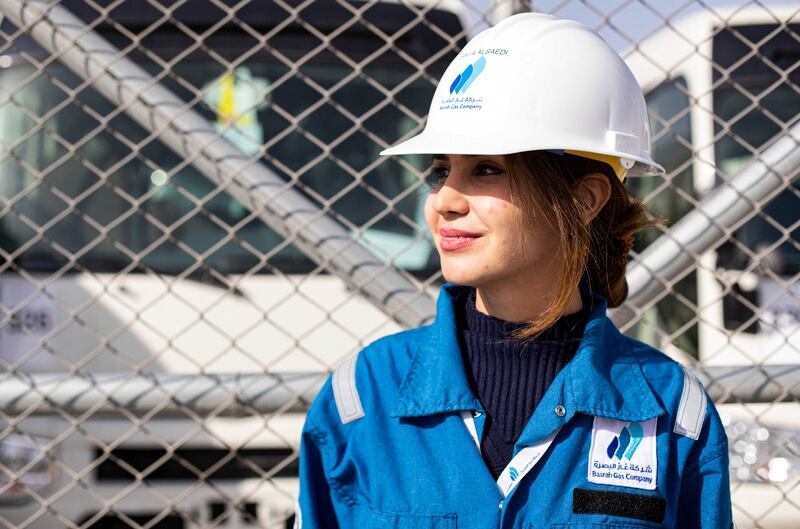 Her job requires her to live on site for a month at a time, staying in company accommodation. After work, she plays sport, or jogs around the huge gas storage tanks.