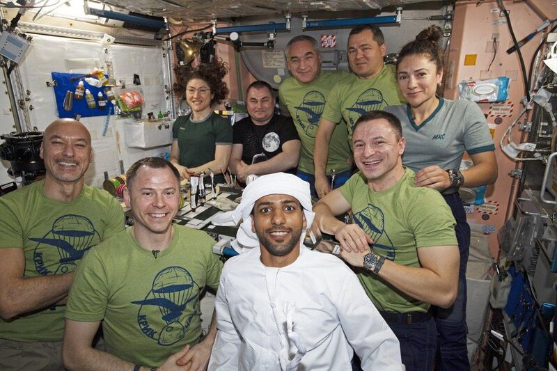 Hazza Al Mansouri wears an Emirati kandura on board the International Space Station. Courtesy Dubai Media Office