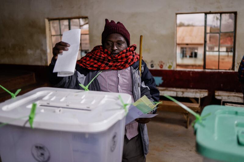 A Maasai man casts his ballot during Kenya's general election in Kajiado. AFP