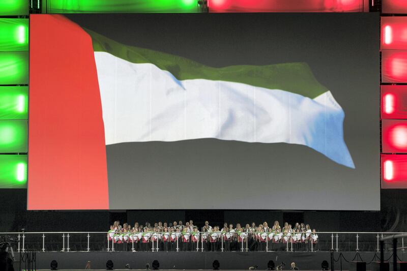 ABU DHABI, UNITED ARAB EMIRATES - OCT 14:

National anthem performed at the World Skills 2017 opening ceremony.

WorldSkills Abu Dhabi 2017, the world championships of vocational skills, has officially opened in the capital of the UAE. 


(Photo by Reem Mohammed/The National)

Reporter: 
Section: NA
