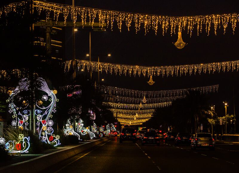 Eid Al Adha lights along the Corniche in Abu Dhabi. Victor Besa / The National
