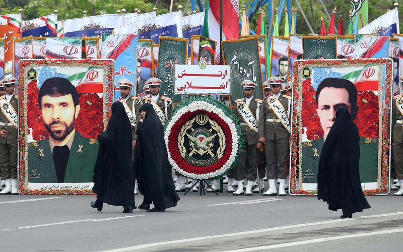 Iranian women officials attend a military parade marking the annual National Army Day in Tehran, Iran.  EPA