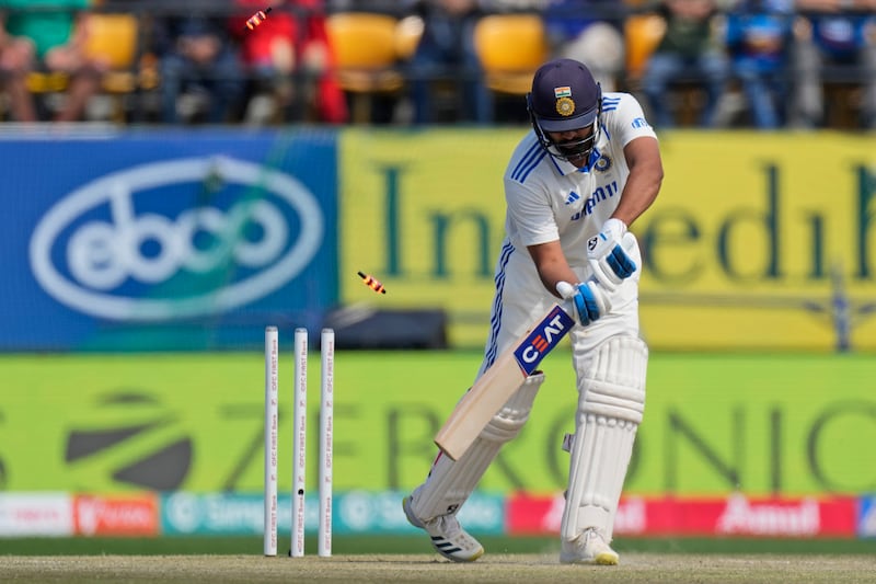 Rohit Sharma is bowled by England captain Ben Stokes for 103. AP
