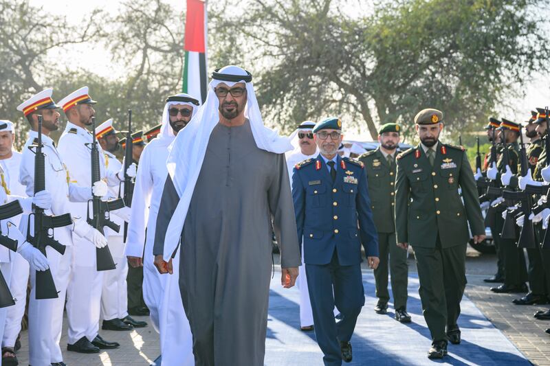 President Sheikh Mohamed bin Zayed attends the UAE Armed Forces unification ceremony at Abu Mreikhah. All photos: UAE Presidential Court
