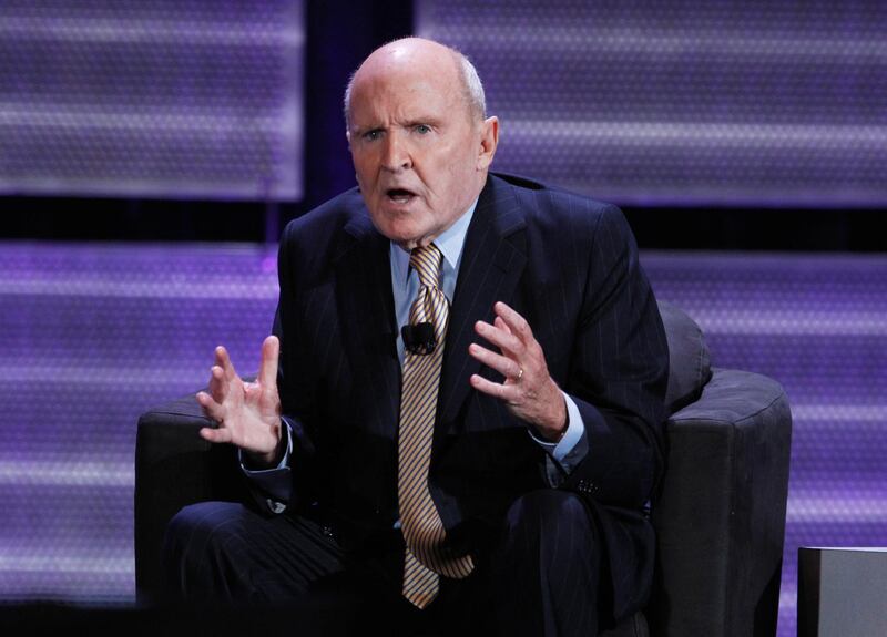 FILE PHOTO: Former CEO of General Electric, Jack Welch, speaks during the World Business Forum in New York October 5, 2010.  REUTERS/Lucas Jackson/File Photo