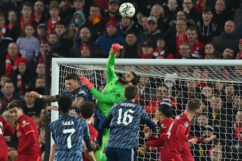 LIVERPOOL PLAYER RATINGS: Alisson Becker - 6. The Brazilian had a quiet evening but made a fine close-range save from Saka. He cut out danger by being quick off the line. AFP