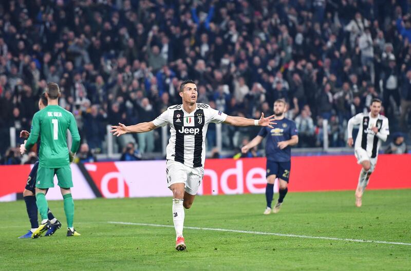 Juventus striker Cristiano Ronaldo wheels away in celebration after scoring. EPA